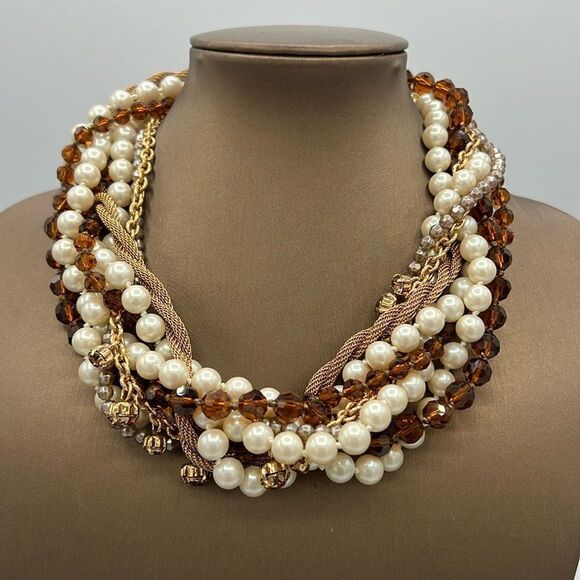 Carolee Layered Crystal Gold and Pearl Choker D2 - Picture 1 of 8